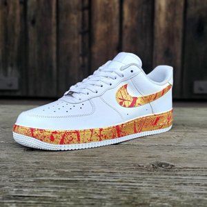 Nike Air Force 1 Custom "Bloody Gold" 🩸 Red Splatter White Shoes Sneakers Mens